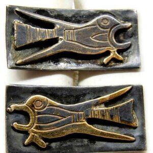 Vintage Peruvian 18K 925 Gold Inca Iconographic Bird Fish Cufflinks- 11.43g